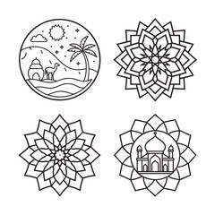 line art of floral,vectorian,mehdi,patern type,nature ,religion,architectural set bundle on the white background