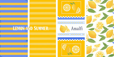 Vibrant amalfi coast summer design with lemons and blue yellow stripes