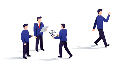 Fototapeta premium Business team meeting illustration with document and isolated white background