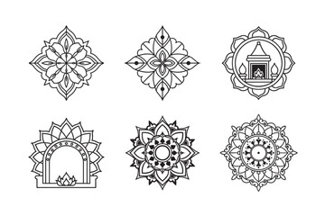 line art of floral,vectorian,mehdi,patern type,nature ,religion,architectural set bundle on the white background