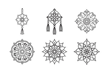 line art of floral,vectorian,mehdi,patern type,nature ,religion,architectural set bundle on the white background