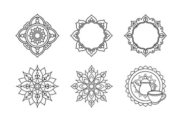 line art of floral,vectorian,mehdi,patern type,nature ,religion,architectural set bundle on the white background