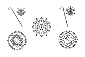 line art of floral,vectorian,mehdi,patern type,nature ,religion,architectural set bundle on the white background
