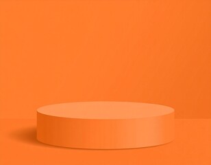 3D orange round podium background with natural lighting, shadow on wall. Abstract composition minimalist design. Studio display showroom cosmetic product pedestal, Fashion stage showcase mockup scene.
