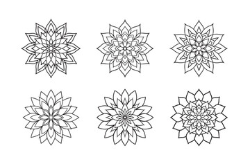 line art of floral,vectorian,mehdi,patern type,nature ,religion,architectural set bundle on the white background