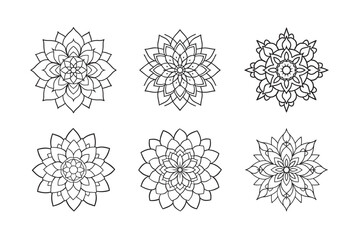line art of floral,vectorian,mehdi,patern type,nature ,religion,architectural set bundle on the white background
