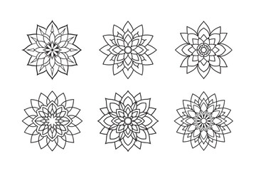 line art of floral,vectorian,mehdi,patern type,nature ,religion,architectural set bundle on the white background