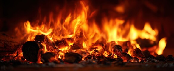 The mesmerizing dance of flames illuminating a cozy fireplace scene.