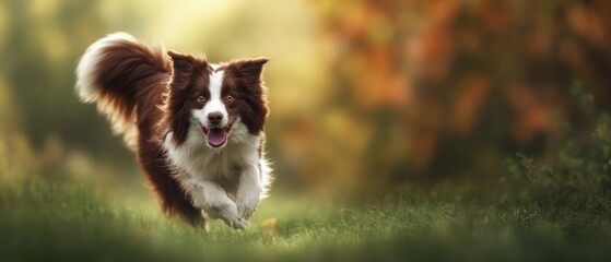 The playful Border Collie joyfully running through a sunlit grassy field.