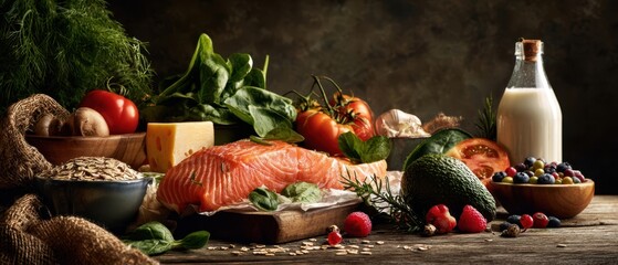 The vibrant display of fresh ingredients for a healthy meal preparation