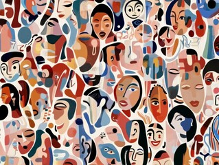 Tapestry of Faces; ibrant Abstract Art Depicting woman Diversity and Connection