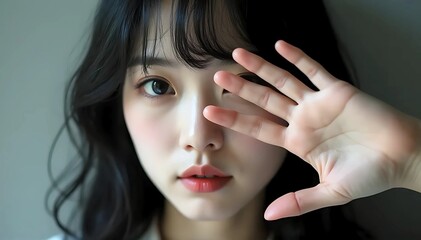 手の甲で顔半分を覆い隠す予言者の女性