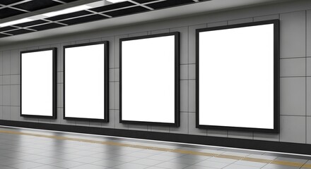 Blank Subway Advertising Mockup Four Vertical Posters for Urban Branding