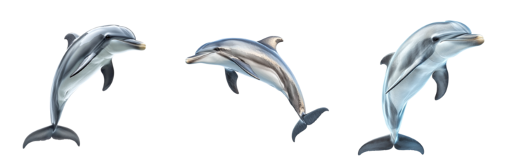 Set of dolphins isolated on transparent background PNG