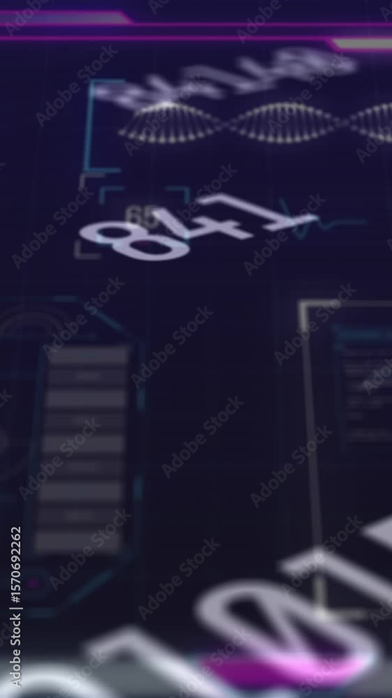 Poster animation of data processing on moving screens over blue background