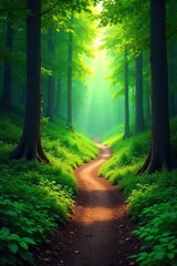 Obraz premium Winding Upward Path A Lush Forest Journey of Patience and Perseverance