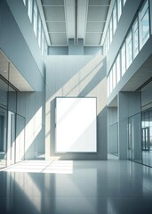 Fototapeta premium Office interior with empty poster Empty room interior design architecture blank design room striking structures clean lines geometric shapes dramatic angles play of light and shadow capturin