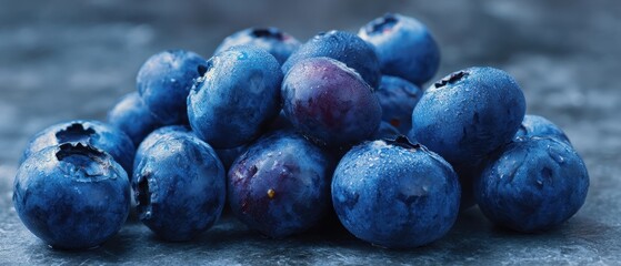 The Vibrant Blueberries Piled Elegantly on a Rustic Surface