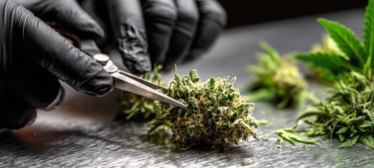 The meticulous process of trimming cannabis buds for optimal quality and freshness.
