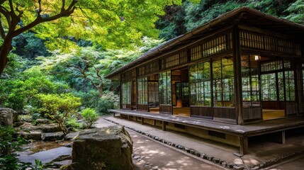 Tranquil Japanese garden house