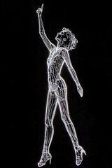 A Glowing Holographic Figure of a Rock Star Singing into a Microphone, Created with Digital Light Lines