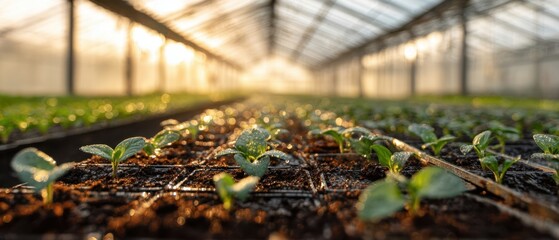 The vibrant seedlings thriving in a sunlit greenhouse environment