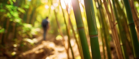The Beautiful Bamboo Forest Illuminated by Soft Sunlight and Nature's Serenity