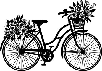Obraz premium Bicycle with Flowers | Black & White Graphic Vector