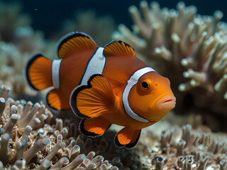 Clownfish and corals in the sea