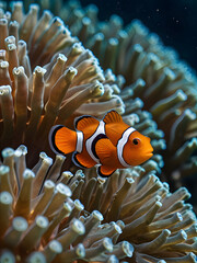 Clownfish and corals in the sea