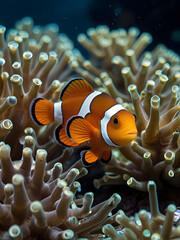 Clownfish and corals in the sea