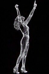 Full Body Illustration of a Singer, Created from Chaotic Yet Elegant White Lines, Against a Stark Black Background