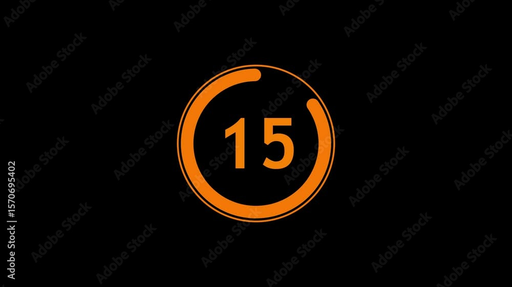 Poster circle countdown timer one minute animation from 20 to 0 second animation on black background with a