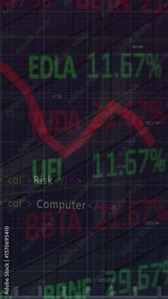 Poster animation of graph and security warnings over financial data processing