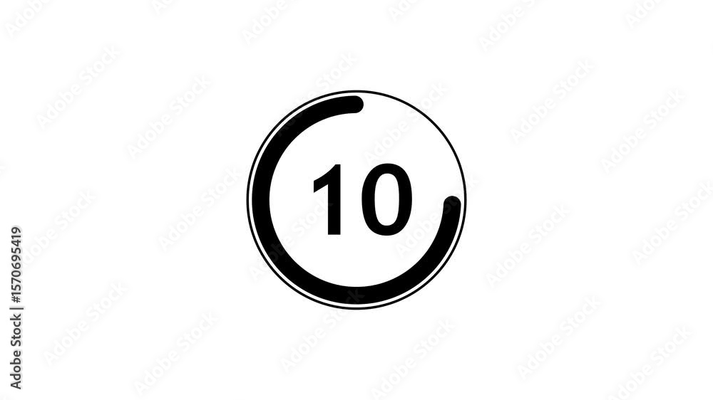 Poster circle countdown timer one minute animation from 15 to 0 second animation on black background with a