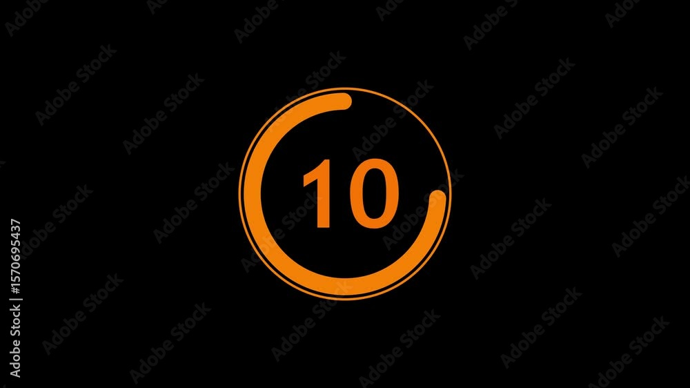 Poster circle countdown timer one minute animation from 15 to 0 second animation on black background with a