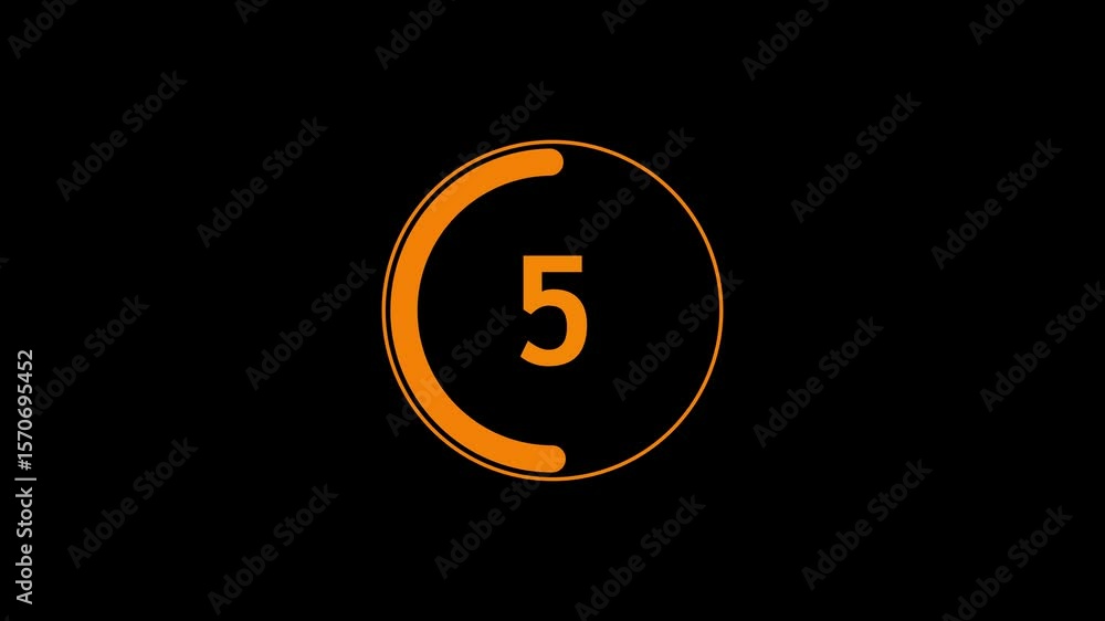 Poster circle countdown timer one minute animation from 10 to 0 second animation on black background with a