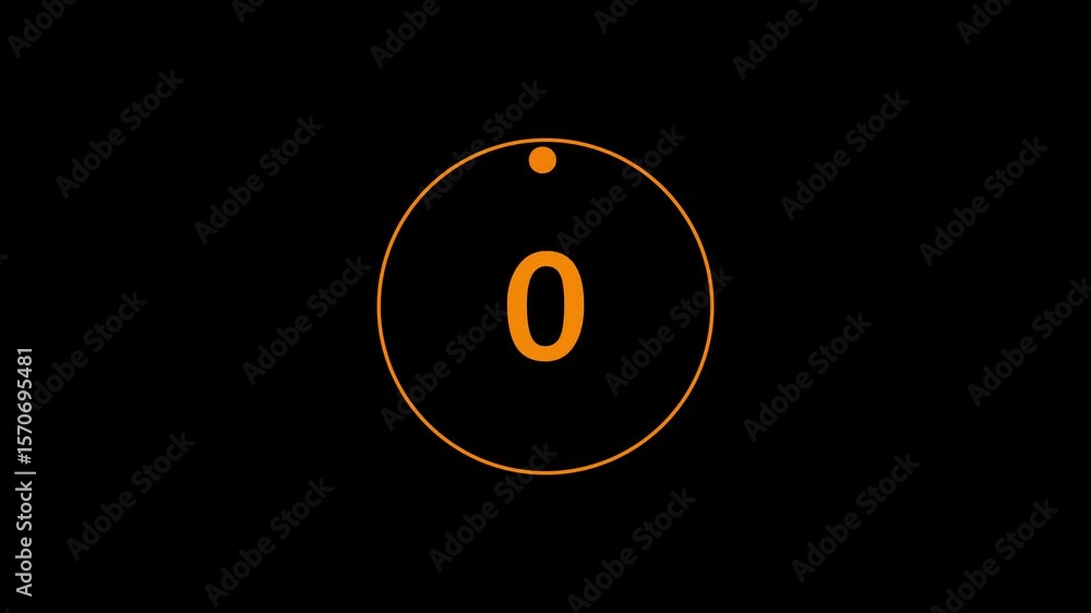 Poster circle countdown timer one minute animation from 5 to 0 second animation on black background with al