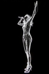 A Glowing Holographic Figure of a Rock Star Singing into a Microphone, Created with Digital Light Lines