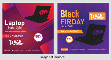 Vector art of a promotional banner for a laptop super sale with a discount offer and oneyear warranty