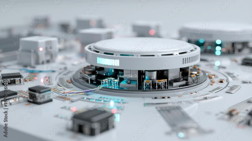 Poster futuristic hardware circuit technology for an advanced anomaly detection system, showcasing sophisti