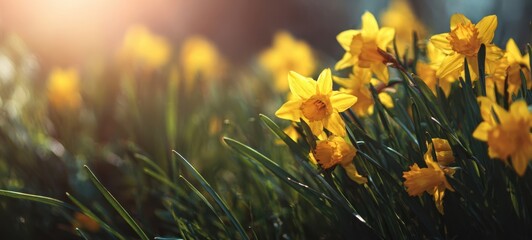 The Daffodils Blooming Brightly in a Sunlit Meadow During Spring