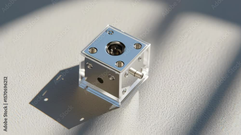 Aufkleber precise industrial metal cube with sensor lens, futuristic machine for an advanced anomaly detection