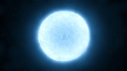 Class O star on black background. Blue giant with surface temperature of 30,000 kelvins in space.