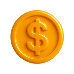 3D render of glossy yellow dollar coin icon, ideal for representing currency, earnings, finance apps, and investment illustrations