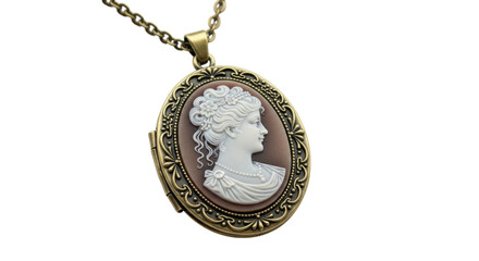 Antique Cameo Locket Necklace isolated on a transparent background pendant