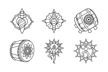 line art of religion mandala set bundle on the white background