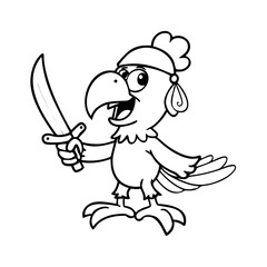 Obraz premium Outline of parrot pirate bird cartoon character with Sword 