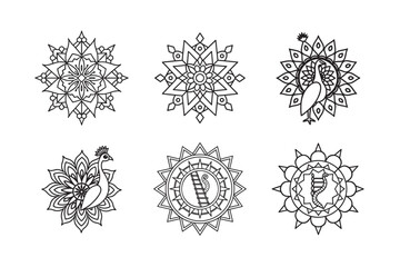 line art of religion mandala set bundle on the white background