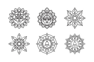 line art of religion mandala set bundle on the white background